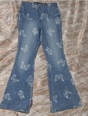 M 28-33 Butterfly Bell Bottom Stretch Jeans Nobo No Boundaries Flare 70s